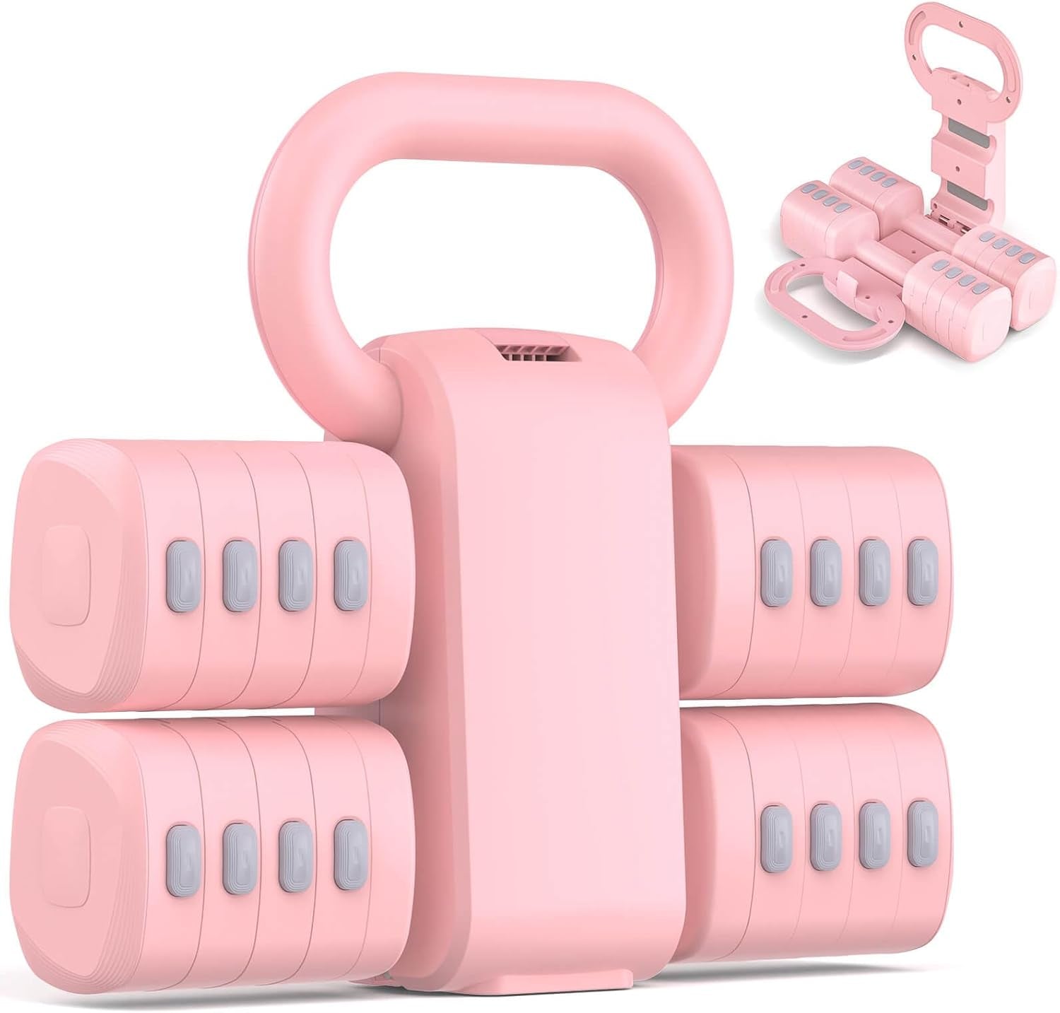 2-In-1 Adjustable Dumbbell Set, Upgraded 5 Levels Heavier Hand Weights for Women Men, Each 2.2/3.3/4.4/5.5/6.6Lb, Convertible Weights Dumbbells and Kettlebell Set for Home Gym Exercise & Fitness